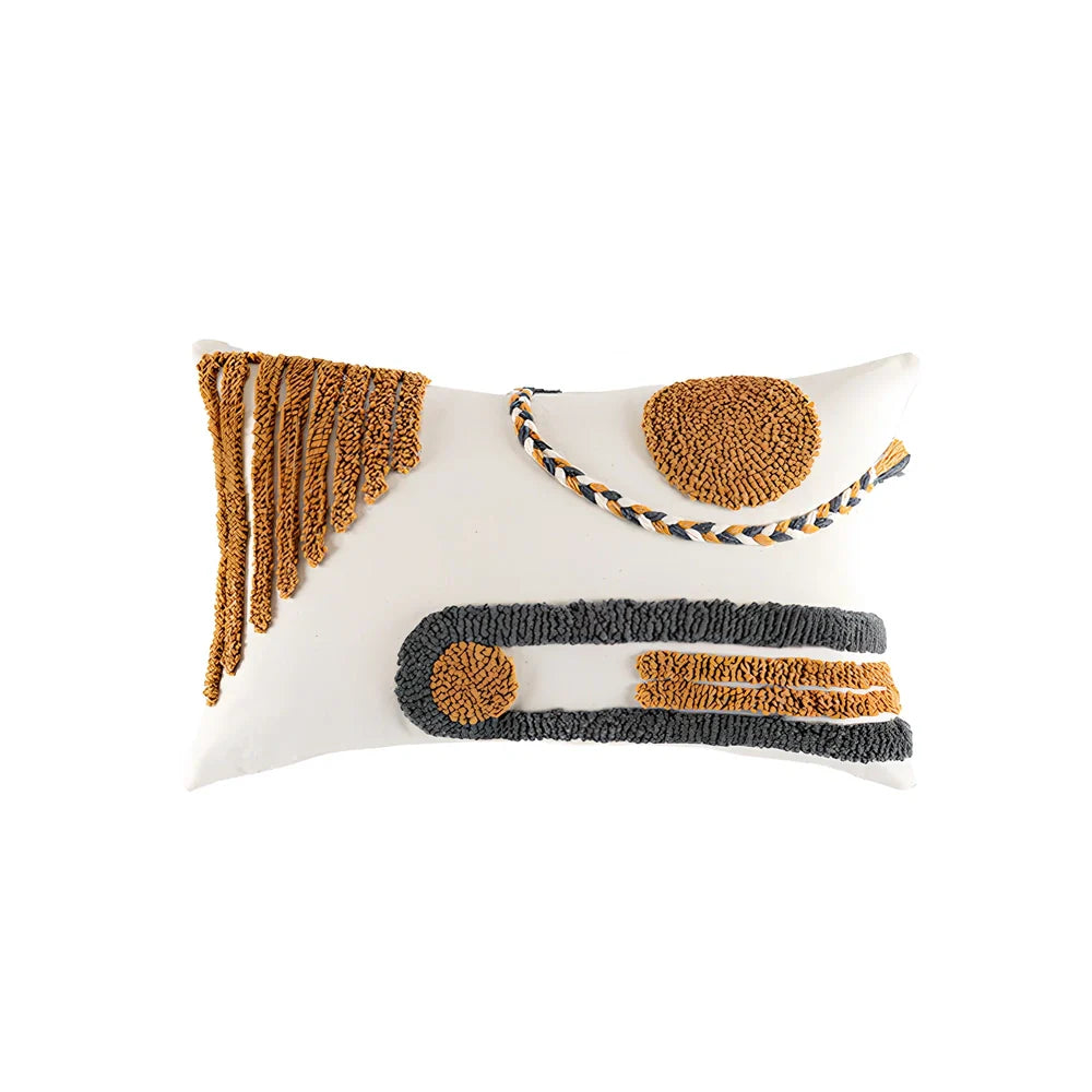 Indian hand-tufted cushion cover with ethnic braid loop velvet detailing on 45cm square cotton fabric