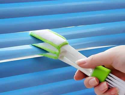 Green double-headed cleaning brush with fine fibre bristles for dust removal