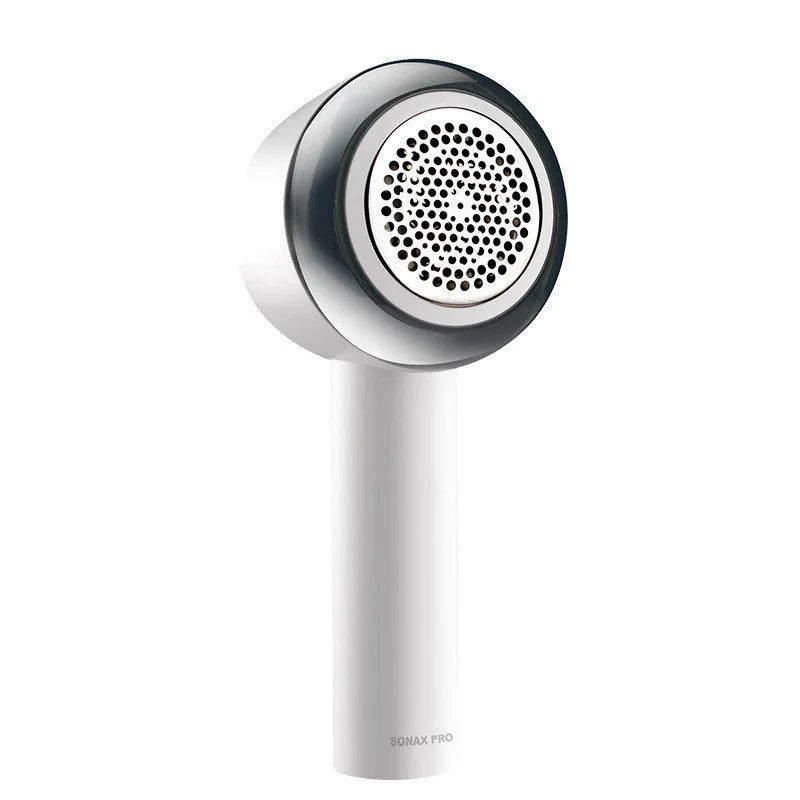 Clothes shaver and fabric beater, rechargeable electric lint and bobble remover with ABS construction, 19.3 x 9.0 x 8.0 cm compact size for jersey knits and pilling garments, in white colour