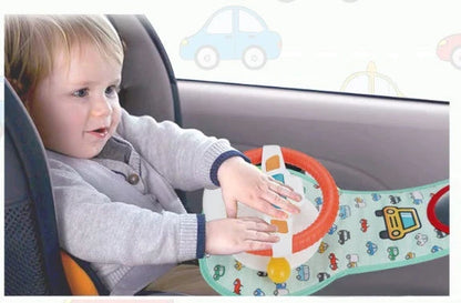 Interactive musical steering wheel toy with lights, sounds, and adjustable height for babies and toddlers
