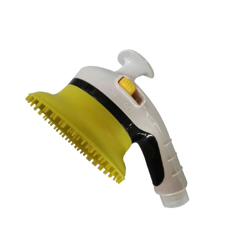 Pet Shower Kit with massage brush for cats and dogs in blue, orange, pink, and yellow