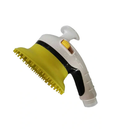 Pet Shower Kit with massage brush for cats and dogs in blue, orange, pink, and yellow