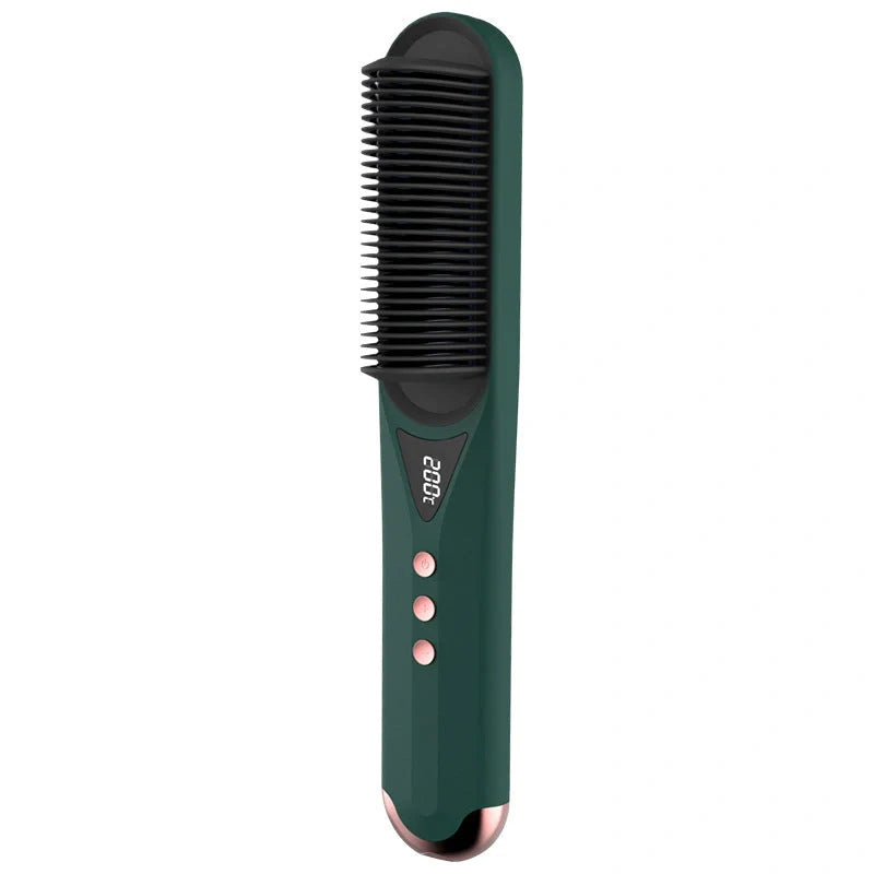 Dark green beard comb and hair straightener with PTC heating technology