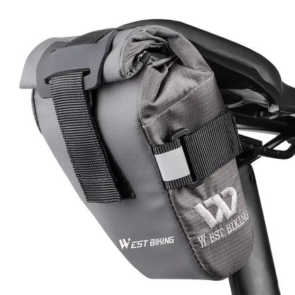 Compact bicycle tail bag for mountain and road bikes with Velcro installation