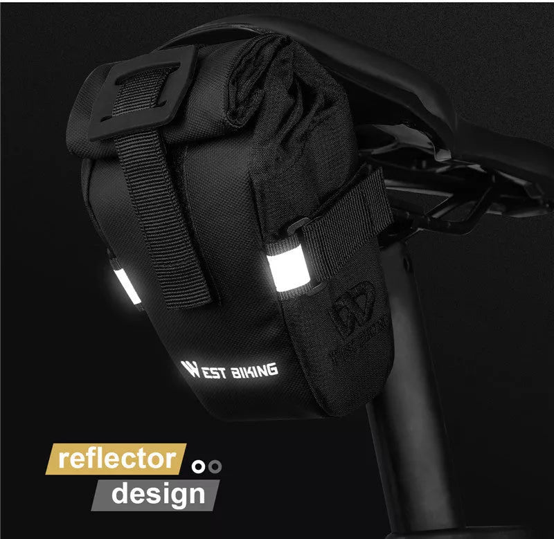 Compact bicycle tail bag for mountain and road bikes with Velcro installation