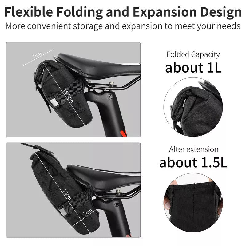 Compact bicycle tail bag for mountain and road bikes with Velcro installation