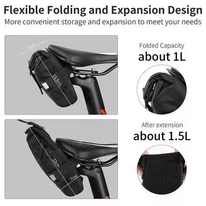 Compact bicycle tail bag for mountain and road bikes with Velcro installation