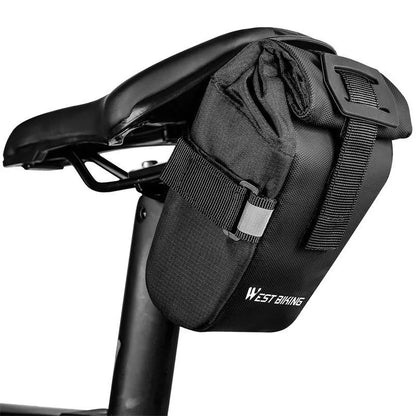 Compact bicycle tail bag for mountain and road bikes with Velcro installation