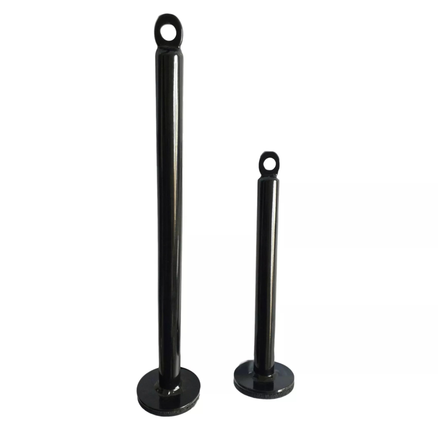 Black metal barbell rack tray for organizing gym equipment, available in three sizes.
