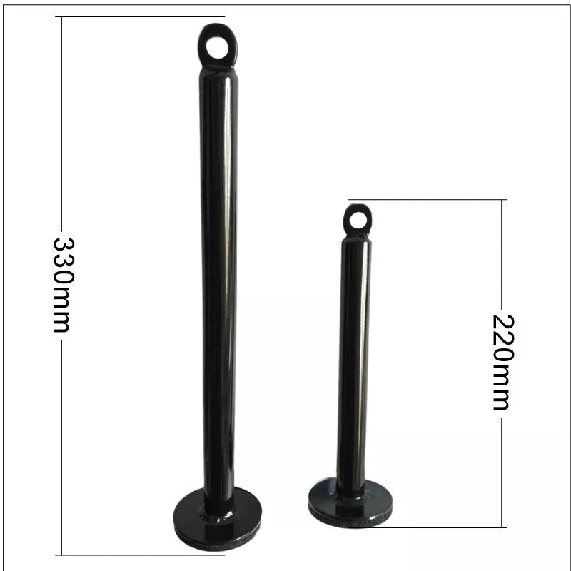 Black metal barbell rack tray for organizing gym equipment, available in three sizes.