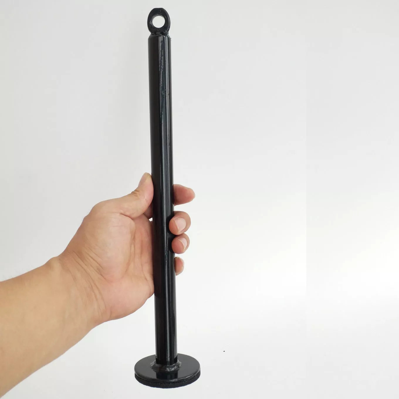 Black metal barbell rack tray for organizing gym equipment, available in three sizes.
