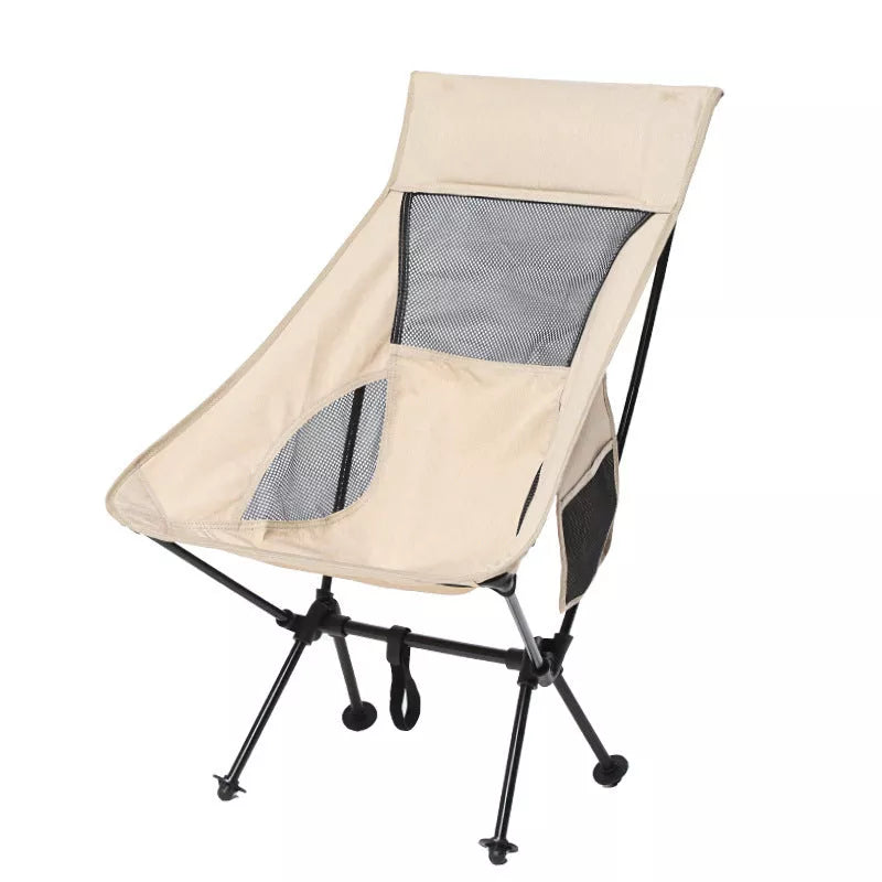Aluminum alloy outdoor folding chair with double-layer Oxford cloth, beige color