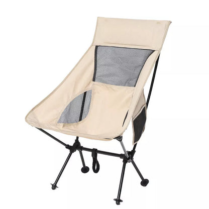 Aluminum alloy outdoor folding chair with double-layer Oxford cloth, beige color