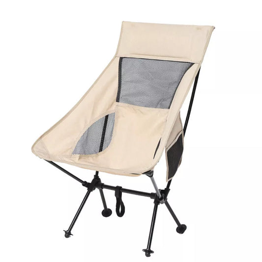 Aluminum alloy outdoor folding chair with double-layer Oxford cloth, beige color