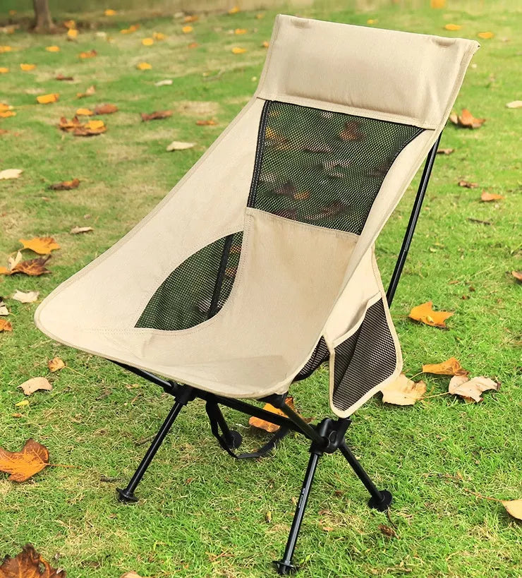 Aluminum alloy outdoor folding chair with double-layer Oxford cloth, beige color