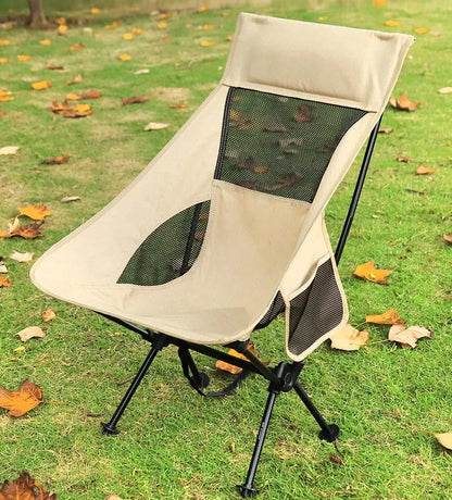Aluminum alloy outdoor folding chair with double-layer Oxford cloth, beige color