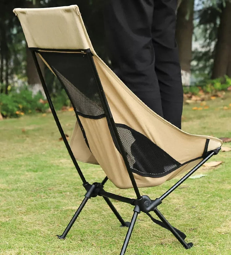 Aluminum alloy outdoor folding chair with double-layer Oxford cloth, beige color
