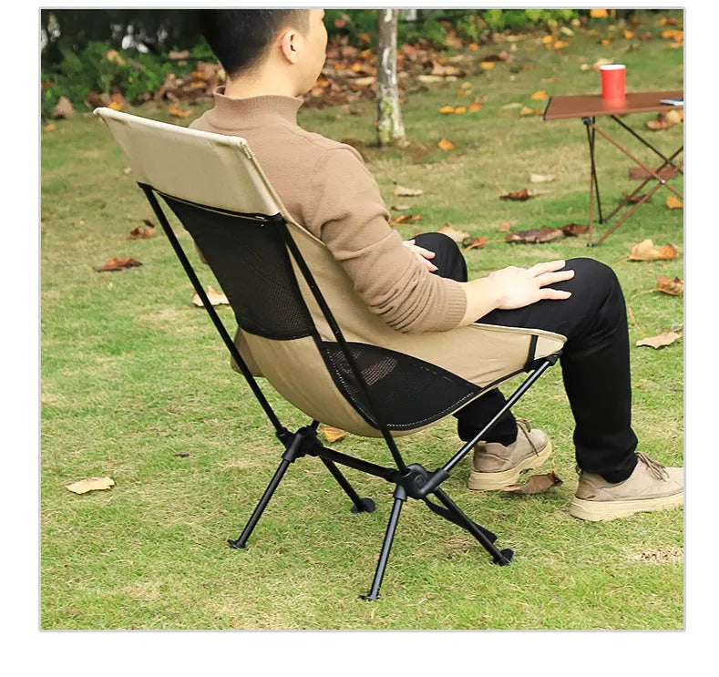 Aluminum alloy outdoor folding chair with double-layer Oxford cloth, beige color