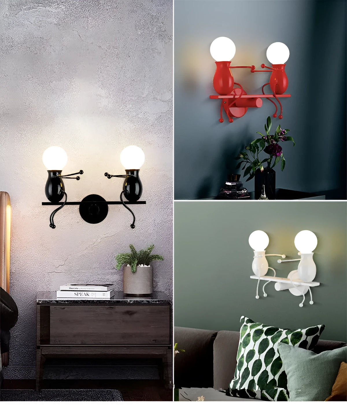 Postmodern creative wall lamp in black, red or white, E27 LED, 330x260x120mm, for bedside or children's room.