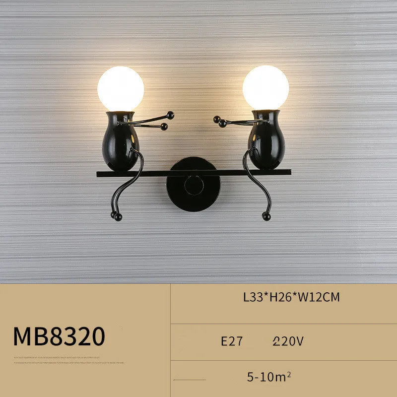 Postmodern creative wall lamp in black, red or white, E27 LED, 330x260x120mm, for bedside or children's room.