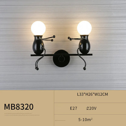 Postmodern creative wall lamp in black, red or white, E27 LED, 330x260x120mm, for bedside or children's room.