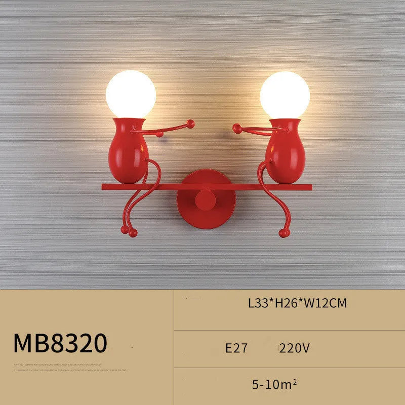 Postmodern creative wall lamp in black, red or white, E27 LED, 330x260x120mm, for bedside or children's room.