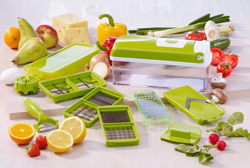 Versatile 12-Piece Vegetable Chopper Set with Stainless Steel Blades and Durable ABS Plastic Body