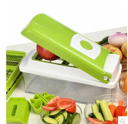 Green manual food chopper kitchen gadget with stainless steel blades for vegetable and herb preparation