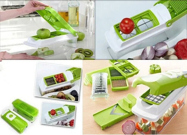 Green manual food chopper kitchen gadget with stainless steel blades for vegetable and herb preparation