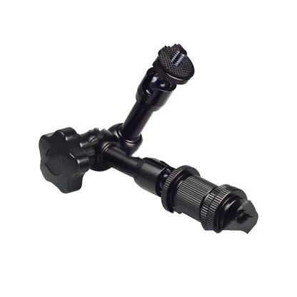 Black all-metal 7-inch magic friction articulating arm for DSLR cameras with ball heads and mounts.