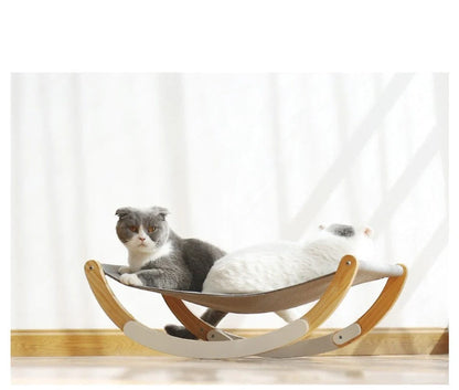 Solid wood cat rocking hammock with dual purpose design for small pets