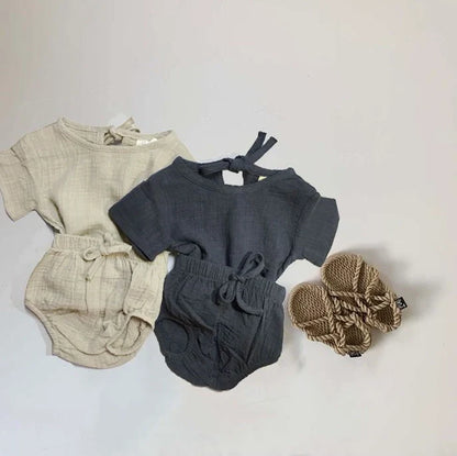 Baby boy summer clothes set with blue shirt and matching shorts for toddlers