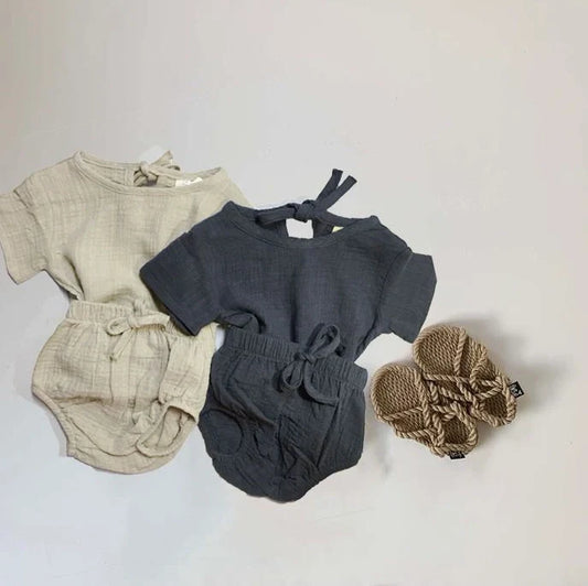 Baby boy summer clothes set with blue shirt and matching shorts for toddlers