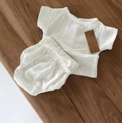 Baby boy summer clothes set with blue shirt and matching shorts for toddlers