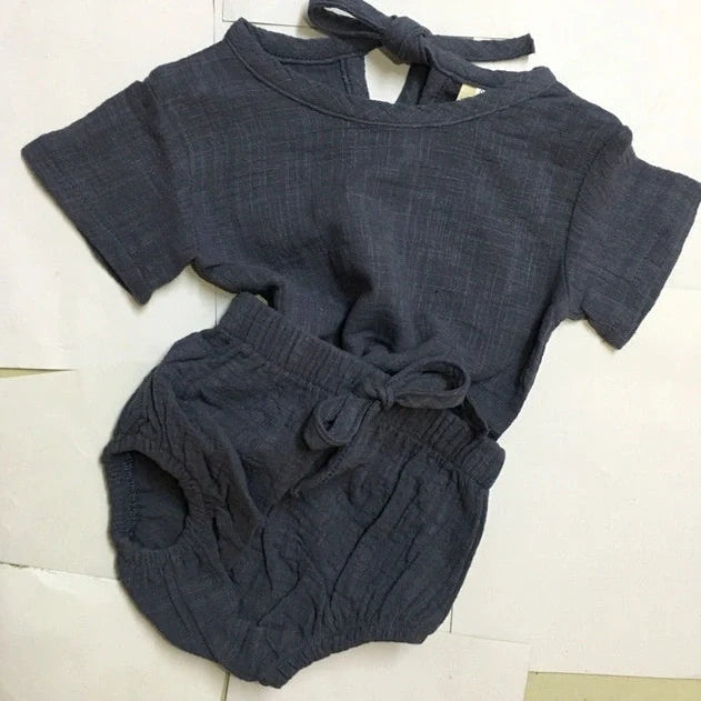 Baby boy summer clothes set with blue shirt and matching shorts for toddlers