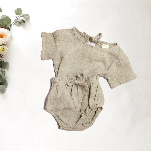 Baby boy summer clothes set with blue shirt and matching shorts for toddlers