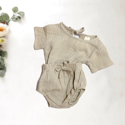 Baby boy summer clothes set with blue shirt and matching shorts for toddlers