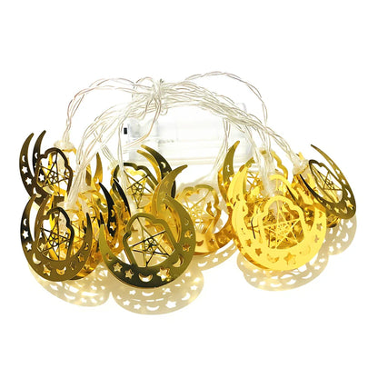 Gold moon and star pendant LED string lights for Ramadan with battery operation
