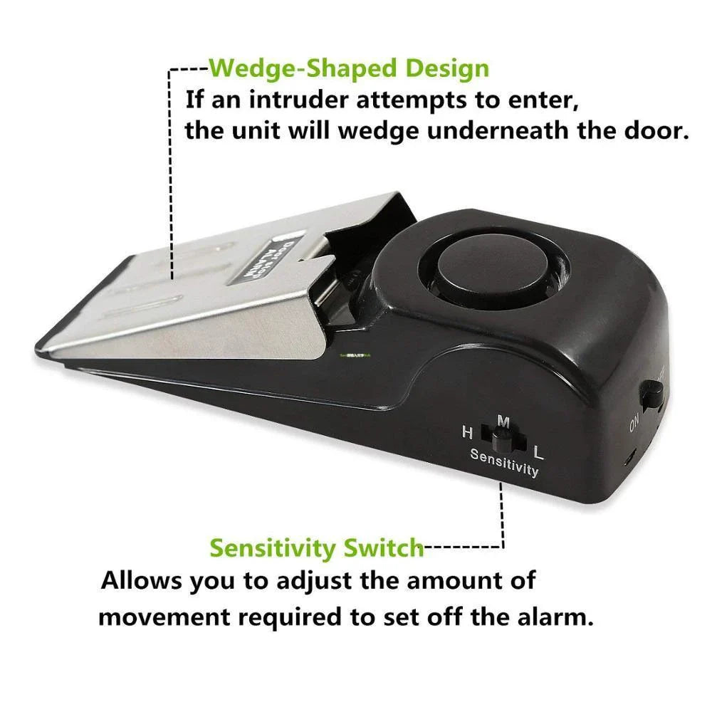 Intelligent electronic door stopper alarm system with ABS plastic construction and 150dB siren for home, hotel, and business security