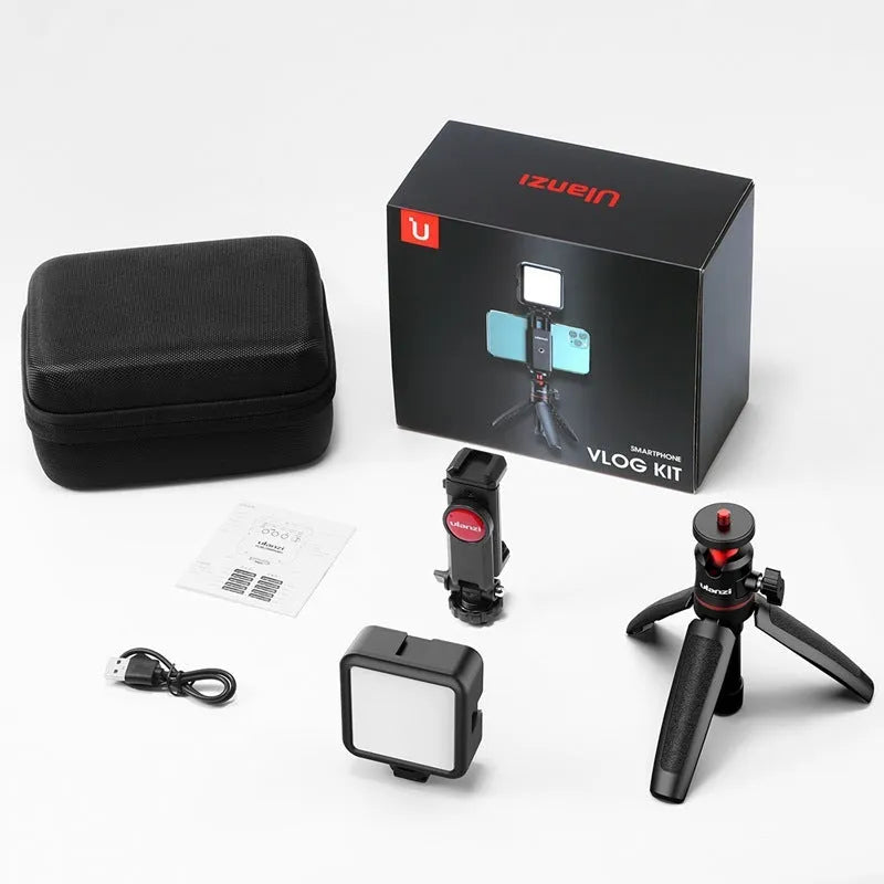 Mobile phone vlog bracket set with selfie stick, fill light, and stand in 15cm carrying case