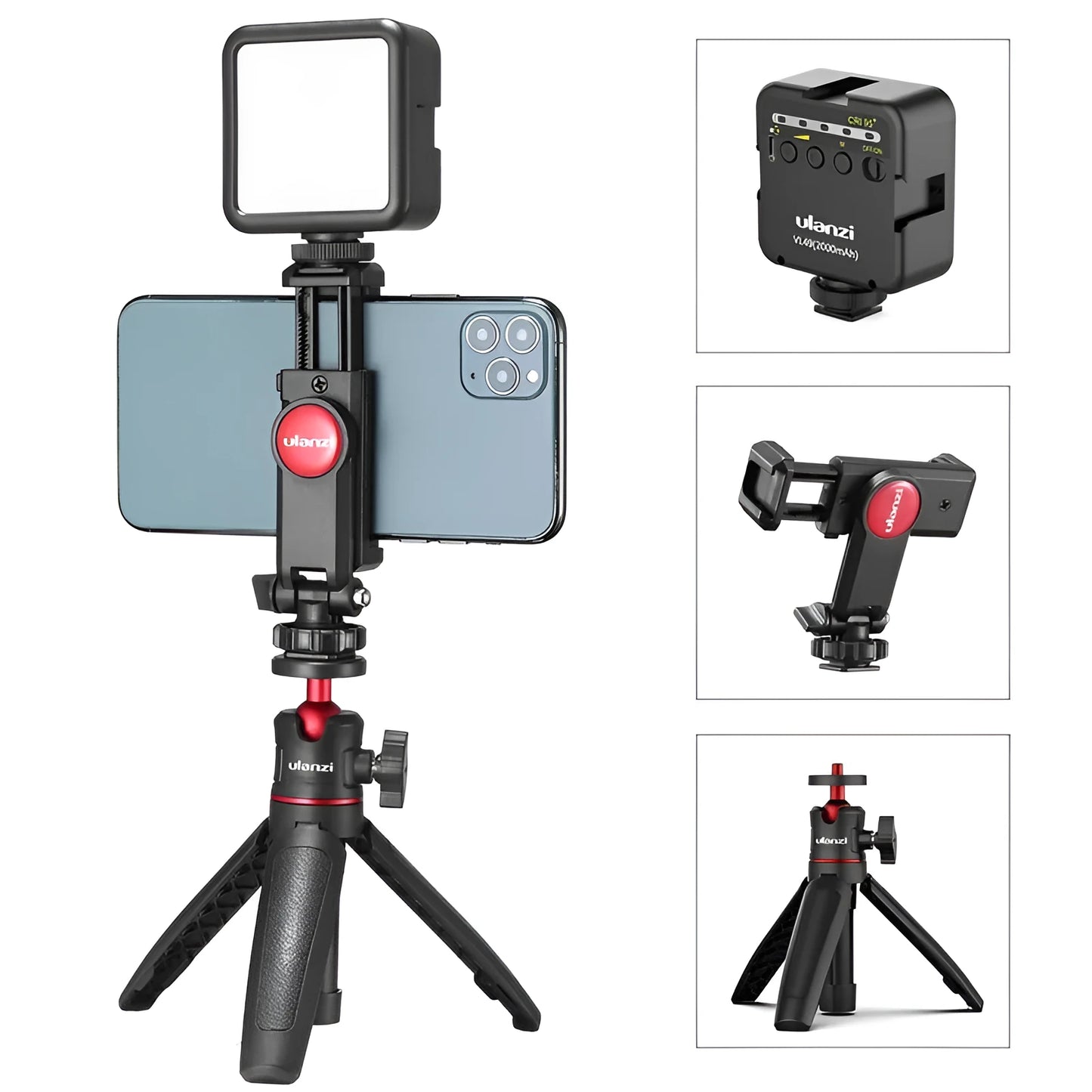 Mobile phone vlog bracket set with selfie stick, fill light, and stand in 15cm carrying case