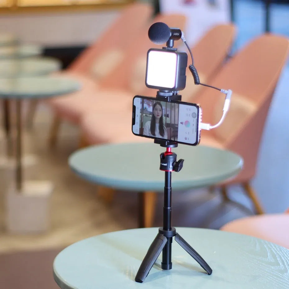 Mobile phone vlog bracket set with selfie stick, fill light, and stand in 15cm carrying case