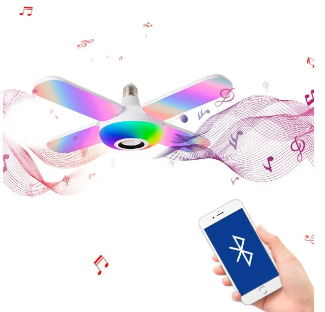 LED Four-leaf Bluetooth Music Lamp in white with foldable design and remote control