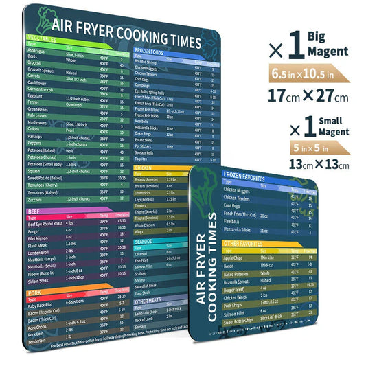 Magnetic cooking time guide with cheat sheet for various foods and cooking methods