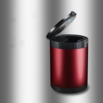 Sleek car ashtray with lid that seals in odors and safely contains cigarette butts without leaving marks