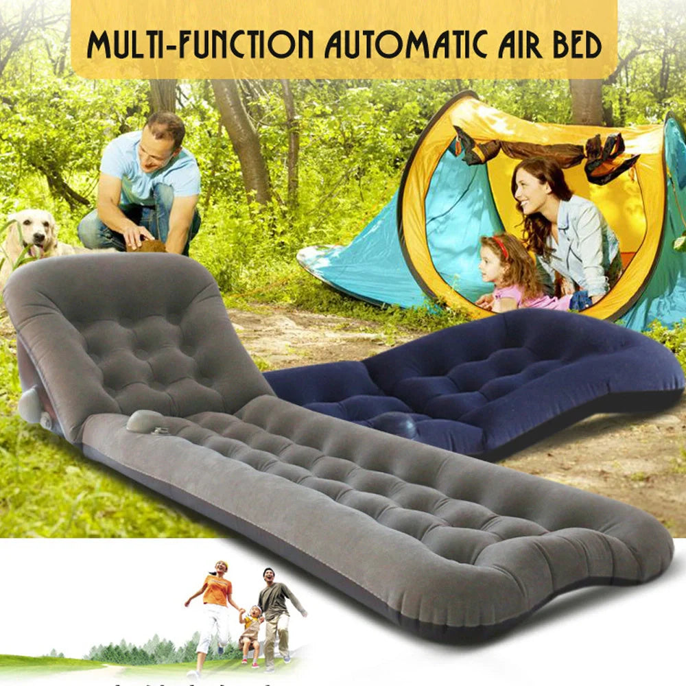 Automatic Air Mattress Camping Bed with quick inflation feature, dark blue and grey options available