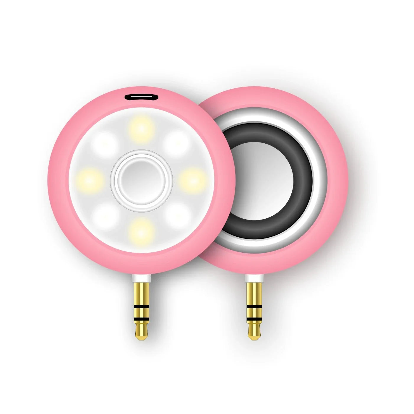 Compact, portable lighting and audio accessory for smartphone with adjustable brightness and built-in speaker