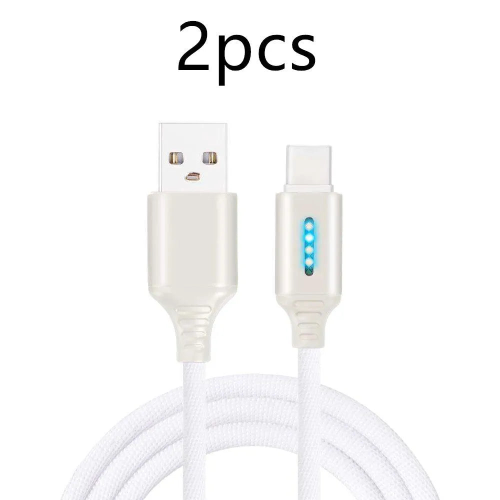 Black woven fabric braided USB fast charging cable with Type-C connector, 1 metre long.