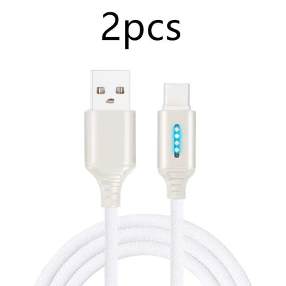 Black woven fabric braided USB fast charging cable with Type-C connector, 1 metre long.