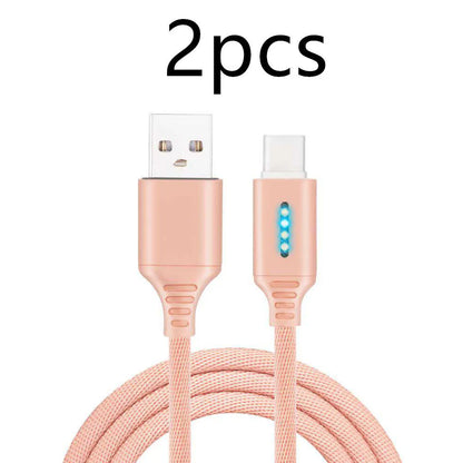 Black woven fabric braided USB fast charging cable with Type-C connector, 1 metre long.